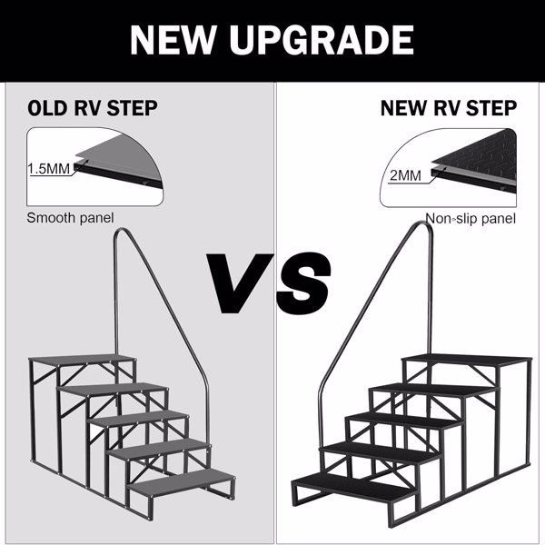 RV Steps with Handrail, 5 Step RV Stairs 660 lbs Load Capacity, Step Ladder with Anti-Slip Panel, Mobile Home Stairs for Travel Trailers-6