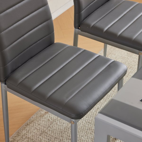  4pcs 高靠背横线缝纫装饰 PVC 餐椅 圆管 灰色 N101-7