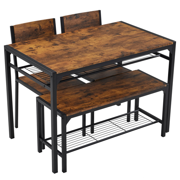 拆装 MDF 黑色铁管 火烧木 餐桌椅套装 1桌1长凳2椅 长方形-7