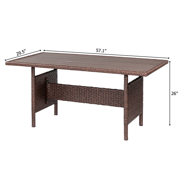  塑木桌八件套 棕色木纹藤 米黄色座垫 -4