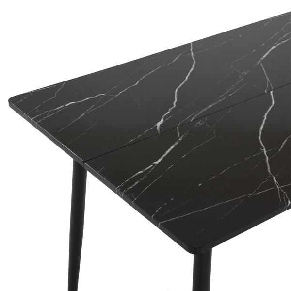  拆装 长方形带圆弧 餐桌 MDF 黑色 桌面拼接 PVC大理石面 140*76*76cm N101-3