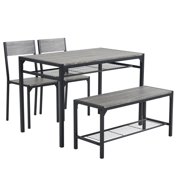 拆装 MDF 黑色铁管 灰色 餐桌椅套装 1桌1长凳2椅 长方形-2