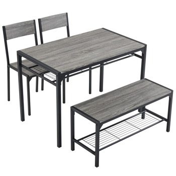 拆装 MDF 黑色铁管 灰色 餐桌椅套装 1桌1长凳2椅 长方形