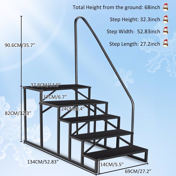 带扶手的5级梯子、地上游泳池梯子、660磅承载能力的带防滑板的RV梯级、用于到达高处的移动式家庭楼梯-2