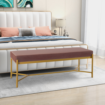 55英寸长软垫长凳天鹅绒床凳末端，用于卧室，客厅或入口通道