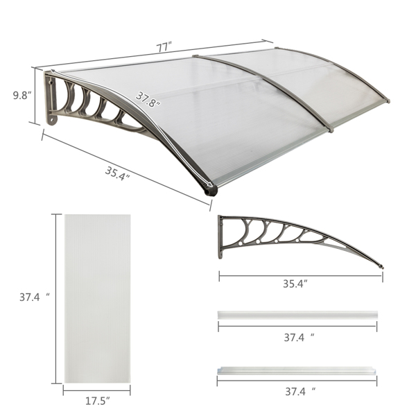 80*38in 透明板灰色支架 雨篷 塑料支架 阳光板 前后铝条-33
