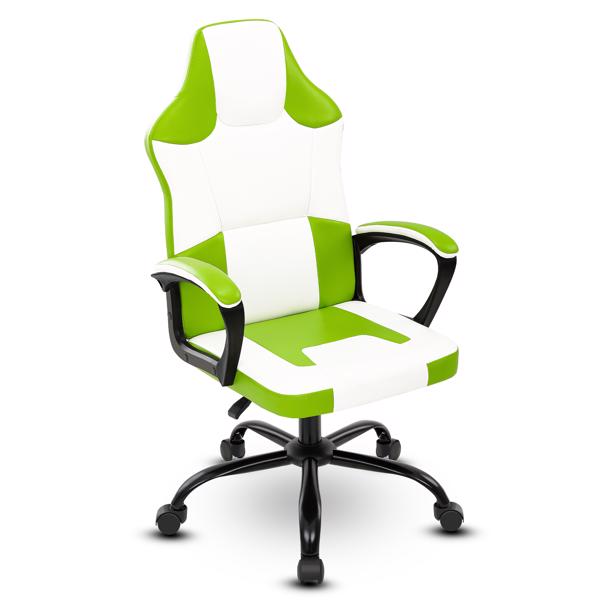 成人游戏椅，带扶手的游戏椅办公椅，可调节高度的儿童游戏椅，带轮子的舒适电脑椅电竞椅，绿色-1