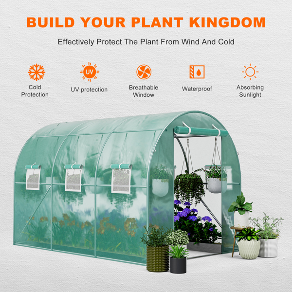 户外温室 10x7x7FT 升级版大型温室（适用于绿色花园植物）/ 重型镀锌钢架便携式步入式隧道帐篷-5