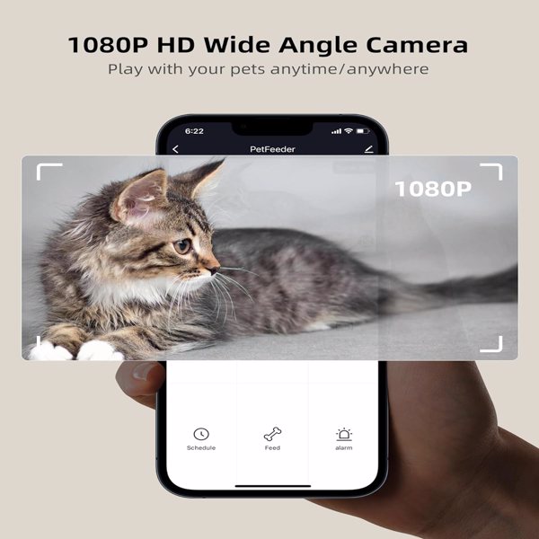 带摄像头的自动喂猫器，1080P 高清视频猫粮分配器，带不锈钢碗 WiFi 自动宠物喂食器，带双向音频，智能应用程序控制（FBA仓发货，亚马逊禁售）-7