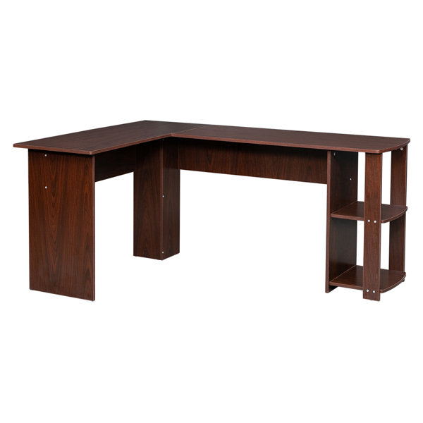 L型木质电脑办公桌带2层置物层-深棕色 【DC】-12