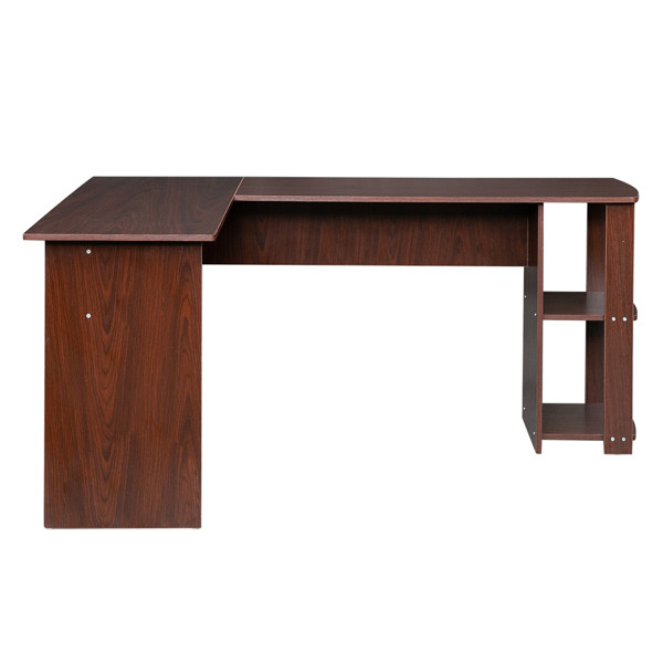 L型木质电脑办公桌带2层置物层-深棕色 【DC】-8