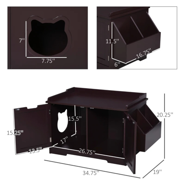棕色木制猫砂盒，猫洗手间，床头柜，茶几-4
