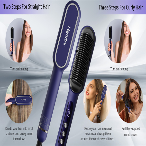 三部负离子直发梳 Advanced Negative Ionic Hair Straightener Brush with 9 Temp Settings LED Display Effortless Styling for Silky Smooth, Frizz-Free Hair-9