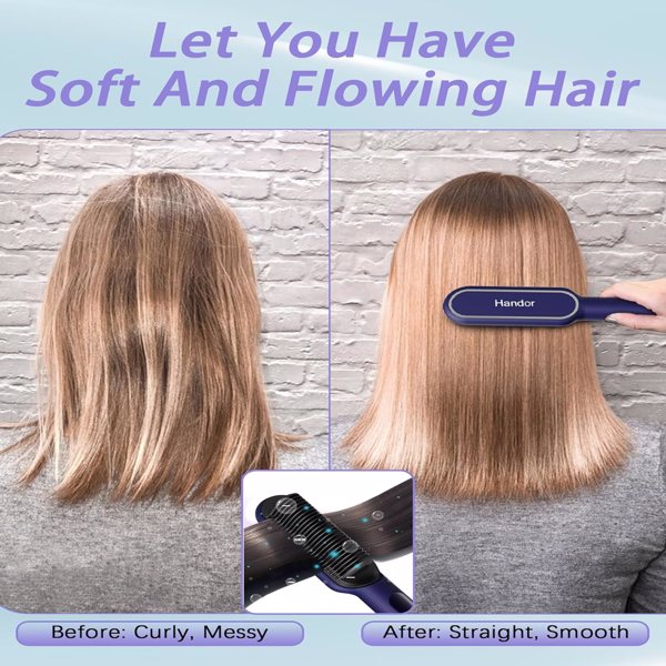 三部负离子直发梳 Advanced Negative Ionic Hair Straightener Brush with 9 Temp Settings LED Display Effortless Styling for Silky Smooth, Frizz-Free Hair-2