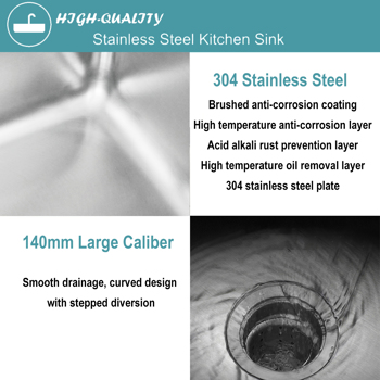 嵌入式厨房水槽双孔单碗，304不锈钢工作站厨房水槽，带刀架