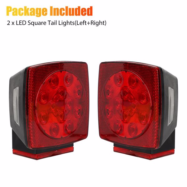 1 Pair Rear LED Submersible Square Trailer Tail Lights Kit Boat Truck Waterproof-12