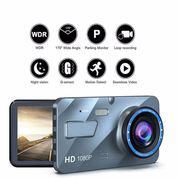 触摸屏行车记录仪 4 英寸 1080P 双镜头车载 DVR 录像机前后摄像头-11