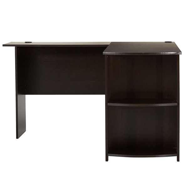 L型木质电脑办公桌带2层置物层-深棕色 【DC】-5