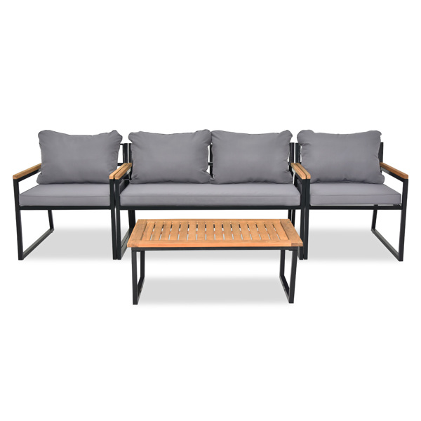 4pcs沙发 相思木扶手 灰色垫子 庭院铁桌椅套装-5
