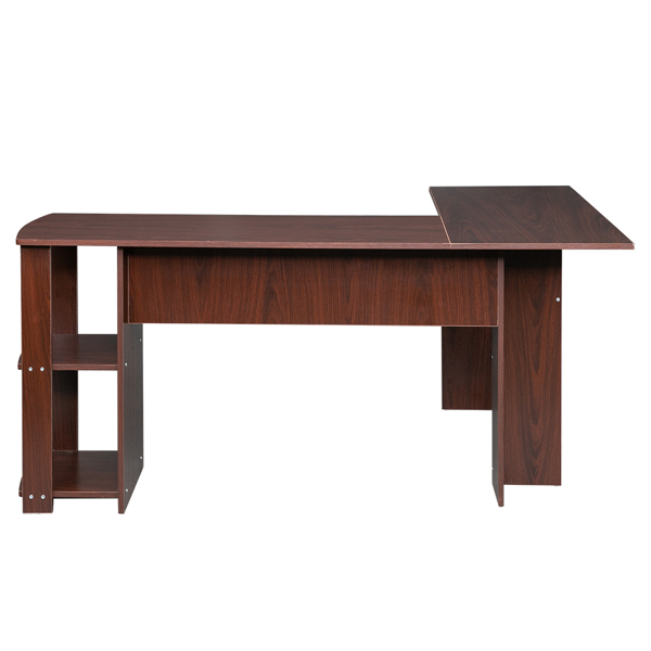 L型木质电脑办公桌带2层置物层-深棕色 【DC】-7