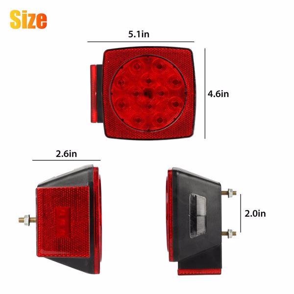 1 Pair Rear LED Submersible Square Trailer Tail Lights Kit Boat Truck Waterproof-11