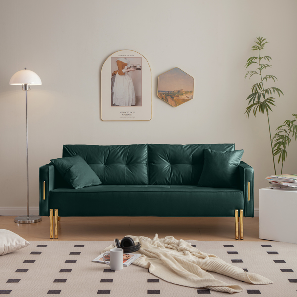 70 英寸天鹅绒沙发豪华现代软垫 3 座沙发，带 2 个枕头，适合客厅、公寓和小空间-1