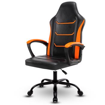 电子游戏电脑椅，带扶手办公椅，可调节高度旋转式 PU 皮革大班椅，带轮子，适合成人 女性 男性，橙色