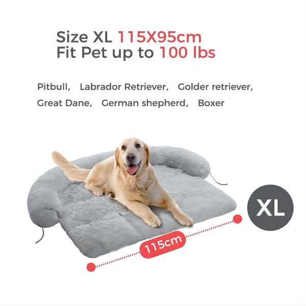 狗床大型狗，蓬松的狗床沙发套，平静的大型狗床，可清洗的家具保护狗垫，非常适合小型、中型和大型狗和猫，灰色-3