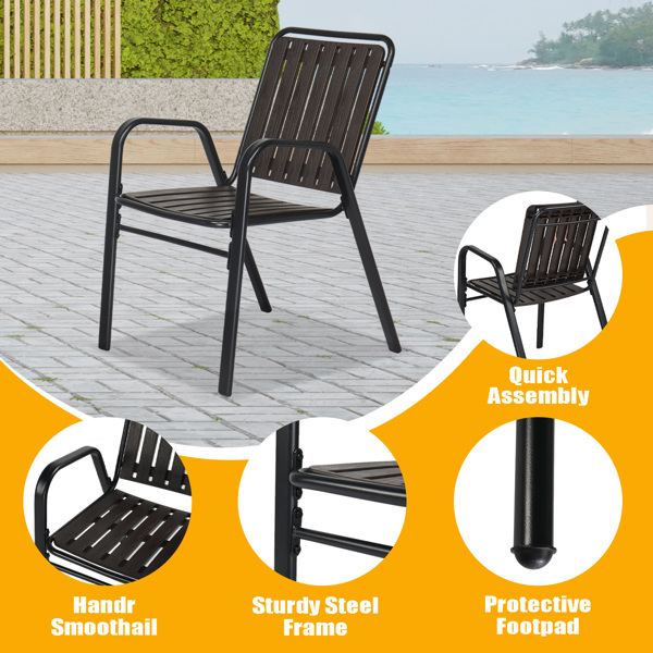 2pcs椅子+1pc茶几 铁+PP 黑色框架 咖色塑料板 庭院铁桌椅套装-10