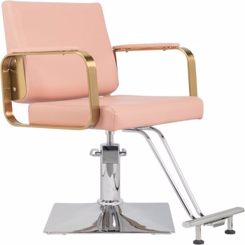 PVC皮革 不锈钢扶手+脚踏 方形底盘高油泵 理发椅 150kg 粉色