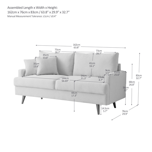 64 英寸 W 布艺软垫双人沙发，带金属腿/高弹性海绵沙发，适用于客厅、卧室、公寓-13