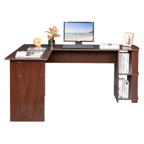 L型木质电脑办公桌带2层置物层-深棕色 【DC】-17