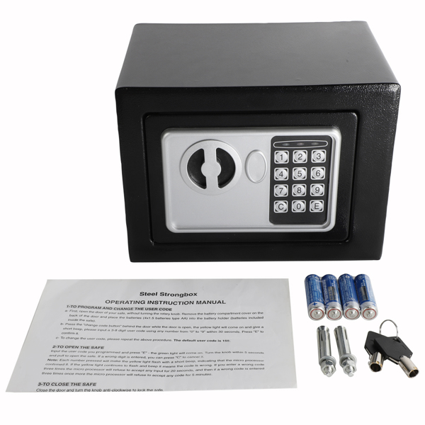17E家用 电子密码保险箱 黑色箱体 银灰色面板-12