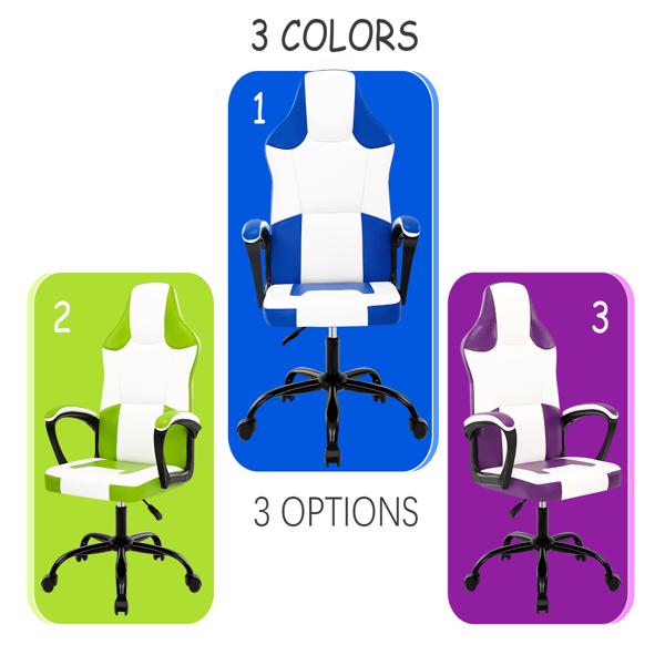 成人游戏椅，带扶手的游戏椅办公椅，可调节高度的儿童游戏椅，带轮子的舒适电脑椅电竞椅，绿色-11