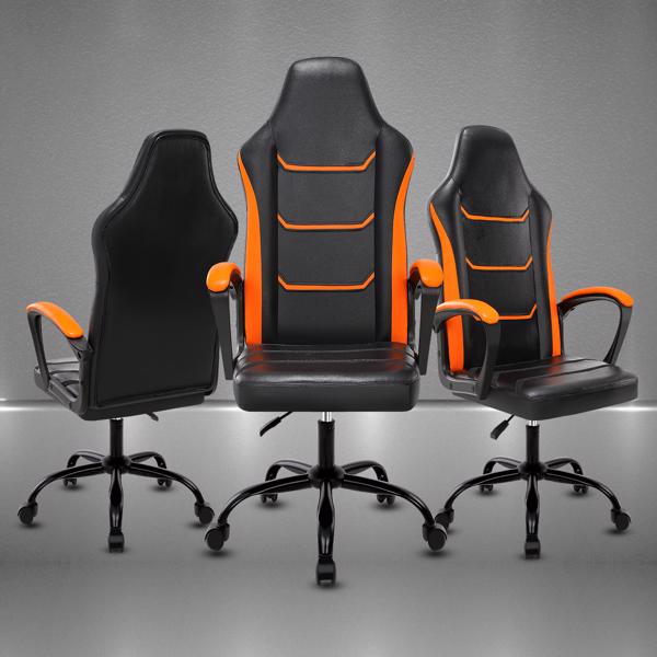 电子游戏电脑椅，带扶手办公椅，可调节高度旋转式 PU 皮革大班椅，带轮子，适合成人 女性 男性，橙色-7