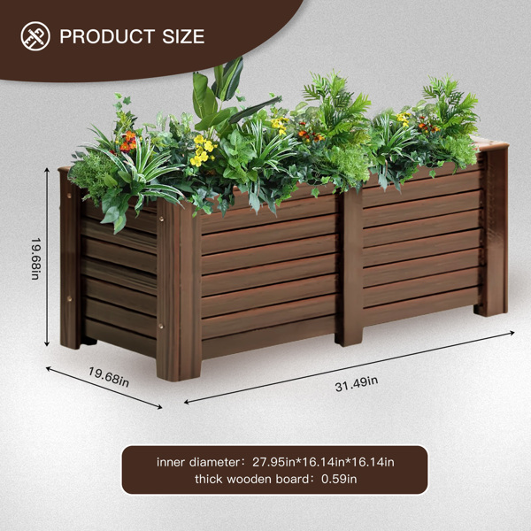 用于种植花卉的木制花园床，花盆花园箱户外花盆箱，用于露台、阳台的木制容器园艺花盆凸起床（31.49in*19.68in*19.68英寸）-7
