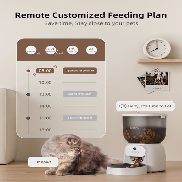 带摄像头的自动喂猫器，1080P 高清视频猫粮分配器，带不锈钢碗 WiFi 自动宠物喂食器，带双向音频，智能应用程序控制（FBA仓发货，亚马逊禁售）-8
