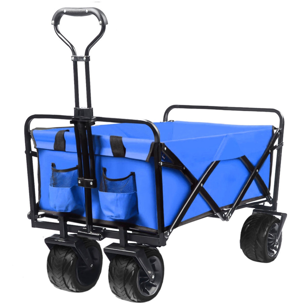可折叠重型沙滩车户外折叠实用野营花园沙滩车万能轮可调手柄购物(蓝)-1