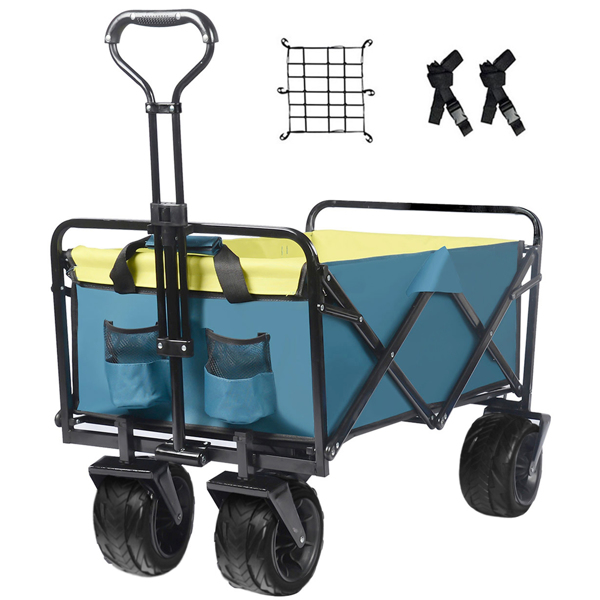 可折叠重型沙滩车户外折叠实用野营花园沙滩车万能轮可调手柄购物(蓝绿)-1