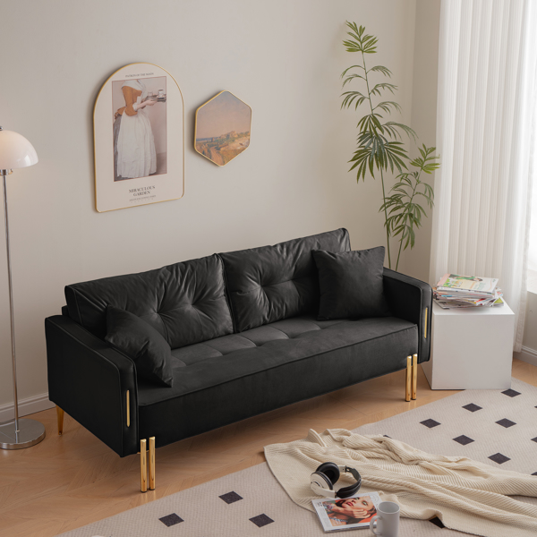 70 英寸天鹅绒沙发豪华现代软垫 3 座沙发，带 2 个枕头，适合客厅、公寓和小空间-3