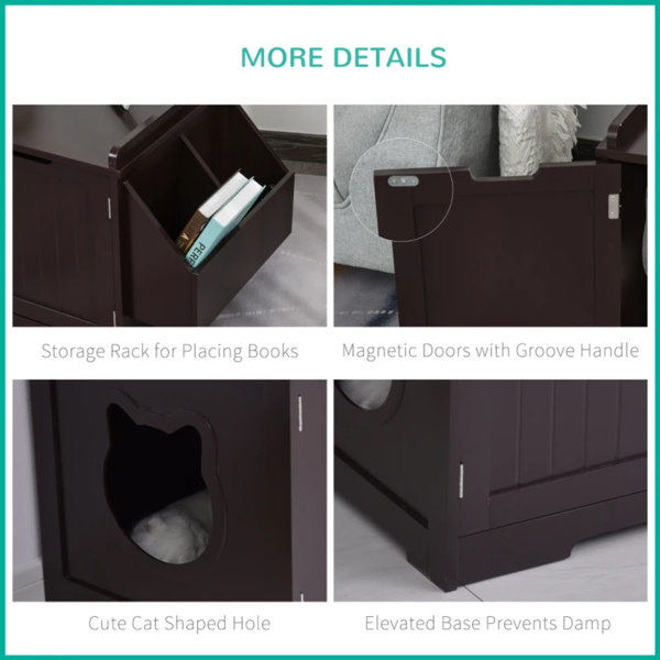 棕色木制猫砂盒，猫洗手间，床头柜，茶几-7