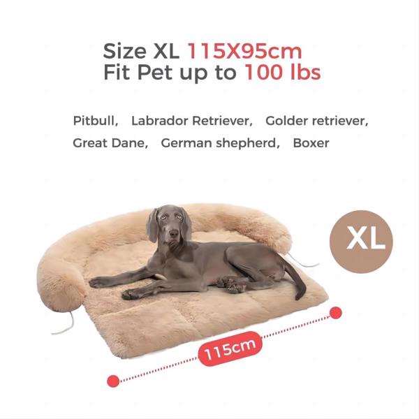 狗床大型狗，蓬松的狗床沙发套，平静的大型狗床，可清洗的家具保护狗垫，非常适合小型、中型和大型狗和猫，米色-4