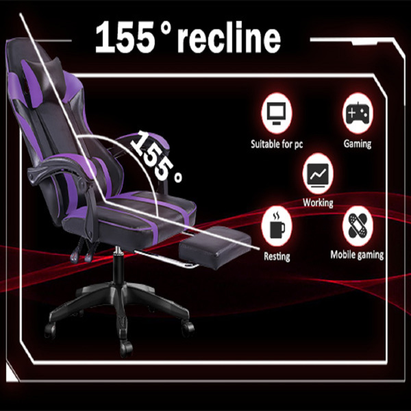 成人用人体工学游戏椅（400磅大高个），适合体重较重人士使用的舒适电脑椅，可调节腰靠背办公椅（带脚踏板），电子游戏椅-7