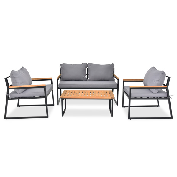 4pcs沙发 相思木扶手 灰色垫子 庭院铁桌椅套装-3