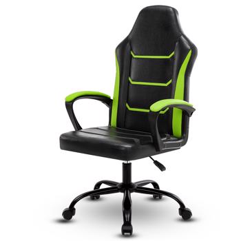 电子游戏电脑椅，带扶手办公椅，可调节高度旋转式 PU 皮革大班椅，带轮子，适合成人 女性 男性，绿色