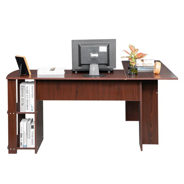 L型木质电脑办公桌带2层置物层-深棕色 【DC】-23