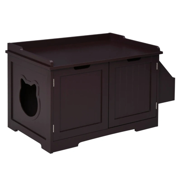 棕色木制猫砂盒，猫洗手间，床头柜，茶几-1