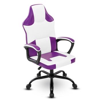 成人游戏椅，带扶手的游戏椅办公椅，可调节高度的儿童游戏椅，带轮子的舒适电脑椅电竞椅，紫色