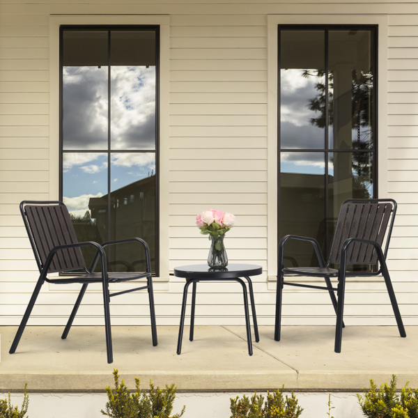 2pcs椅子+1pc茶几 铁+PP 黑色框架 咖色塑料板 庭院铁桌椅套装-7