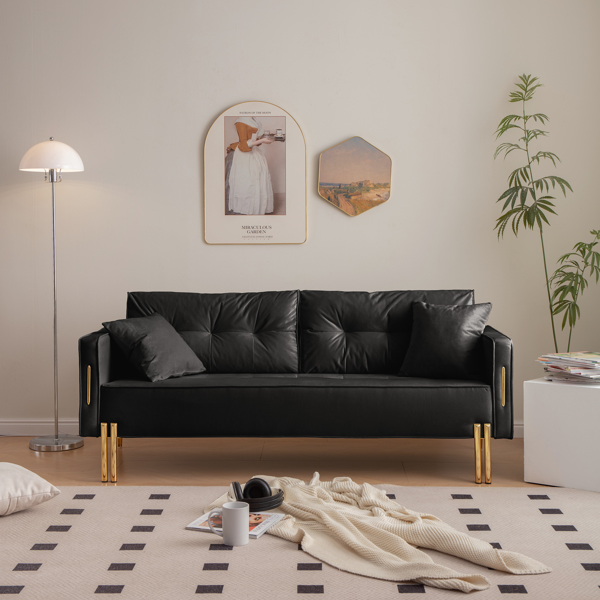 70 英寸天鹅绒沙发豪华现代软垫 3 座沙发，带 2 个枕头，适合客厅、公寓和小空间-2